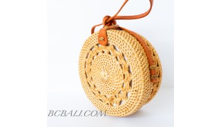 Best Quality Balinese Bags Circle Round Rattan Braid Motif Handwoven 